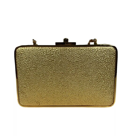 Henri Bendel The Party Starter Gold Clutch Shoulder Box Purse Removable Strap - Picture 6 of 16